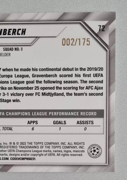 Ryan Gravenberch - 2022 Topps Chrome Champions League AFC Ajax #72 /175 Pink