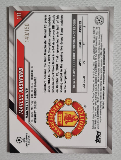 Marcus Rashford - 2022 Topps Chrome Champions League Manchester United #111 /150 Blue