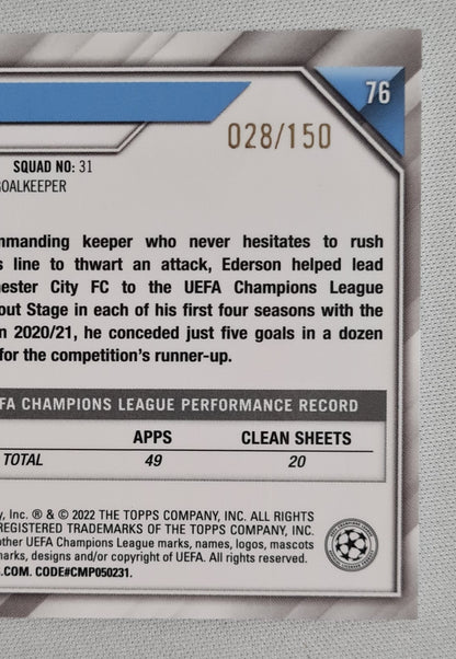 Ederson - 2022 Topps Chrome Champions League Manchester City #76 /150 Blue