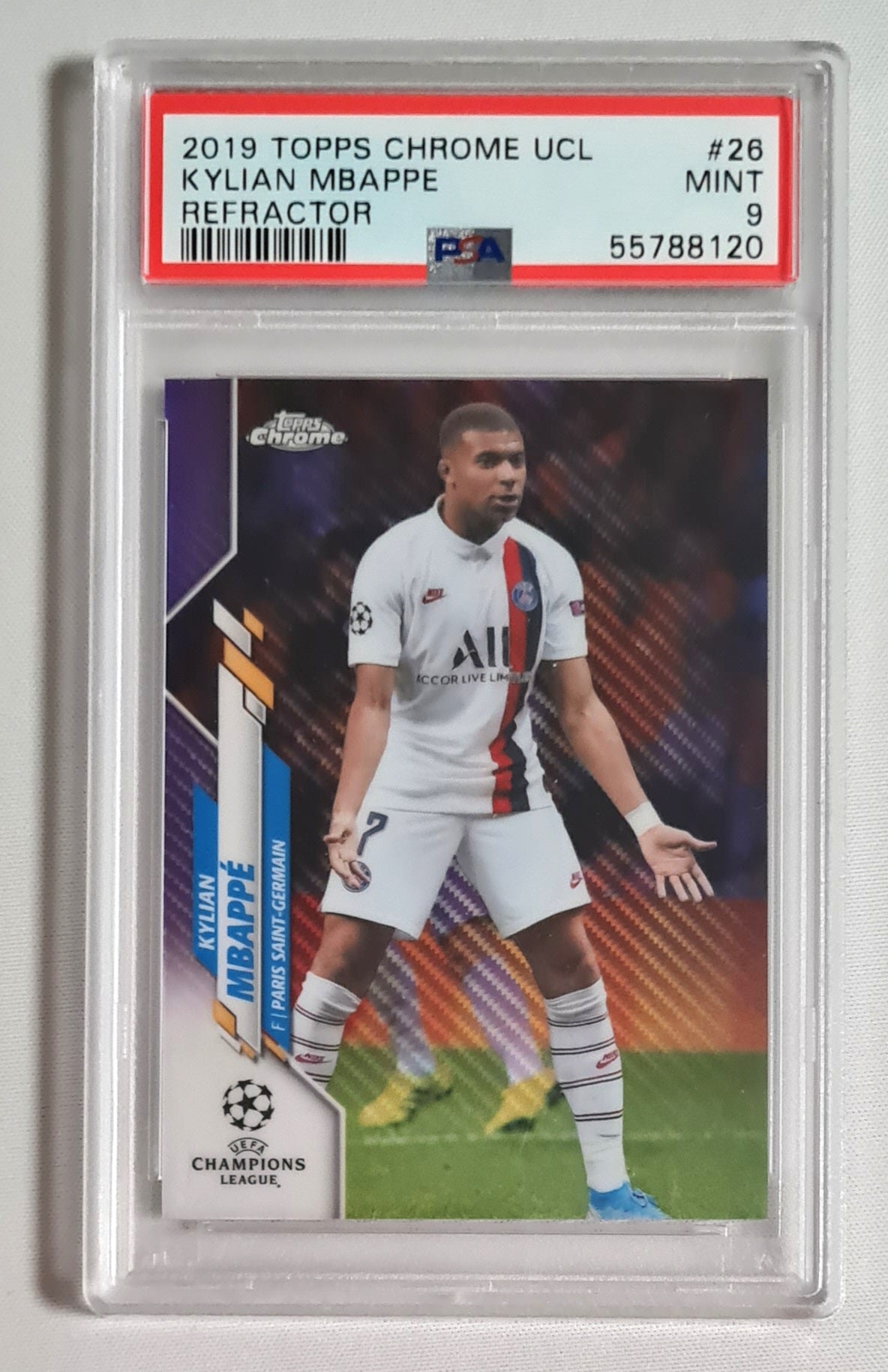 Kylian Mbappe - 2019 Topps Chrome UCL PSG Paris Saint Germain Refractor #26 PSA 9 MINT