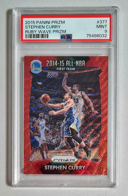 Stephen Curry - 2015 Panini Prizm NBA 2014/15 All Star Team "First Team" #377 Ruby Wave Prizm PSA 9 MINT