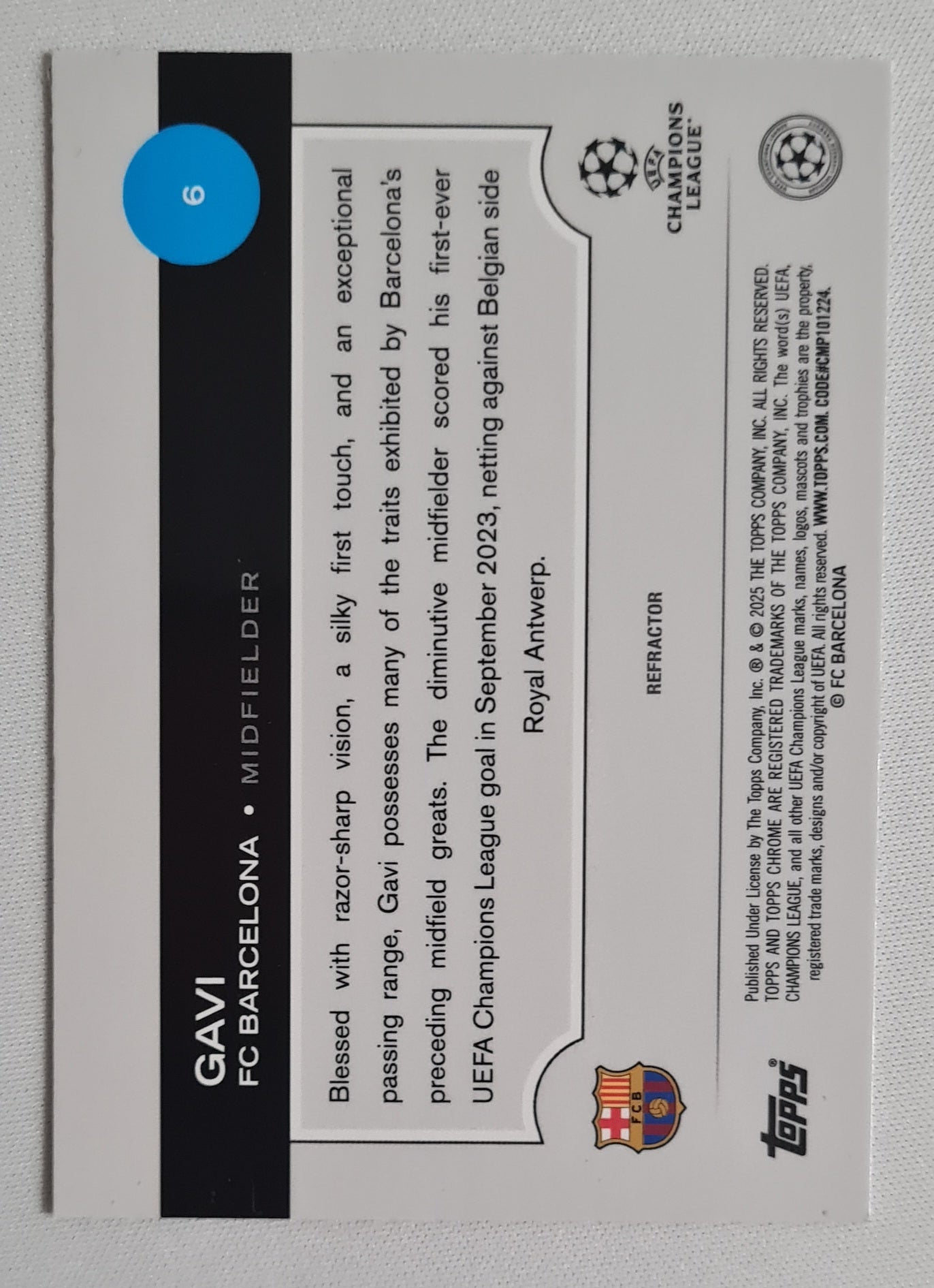 Gavi - 2025 Topps Chrome CL FC Barcelona #6 Refractor