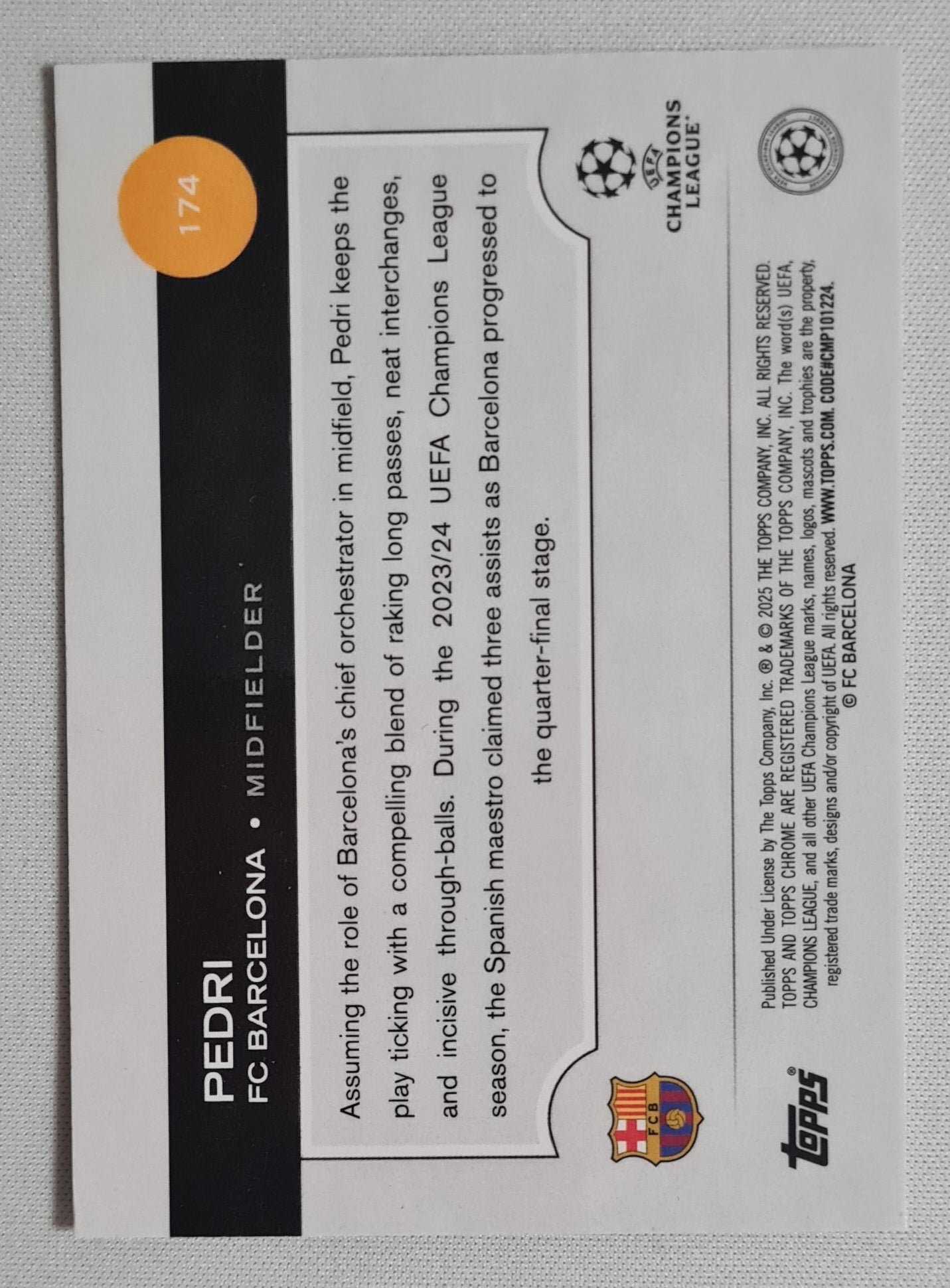 Pedri - 2025 Topps Chrome CL FC Barcelona #174