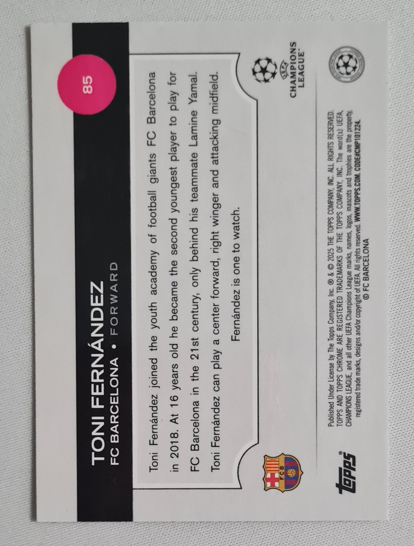 Toni Fernandez - 2025 Topps Chrome CL FC Barcelona #85