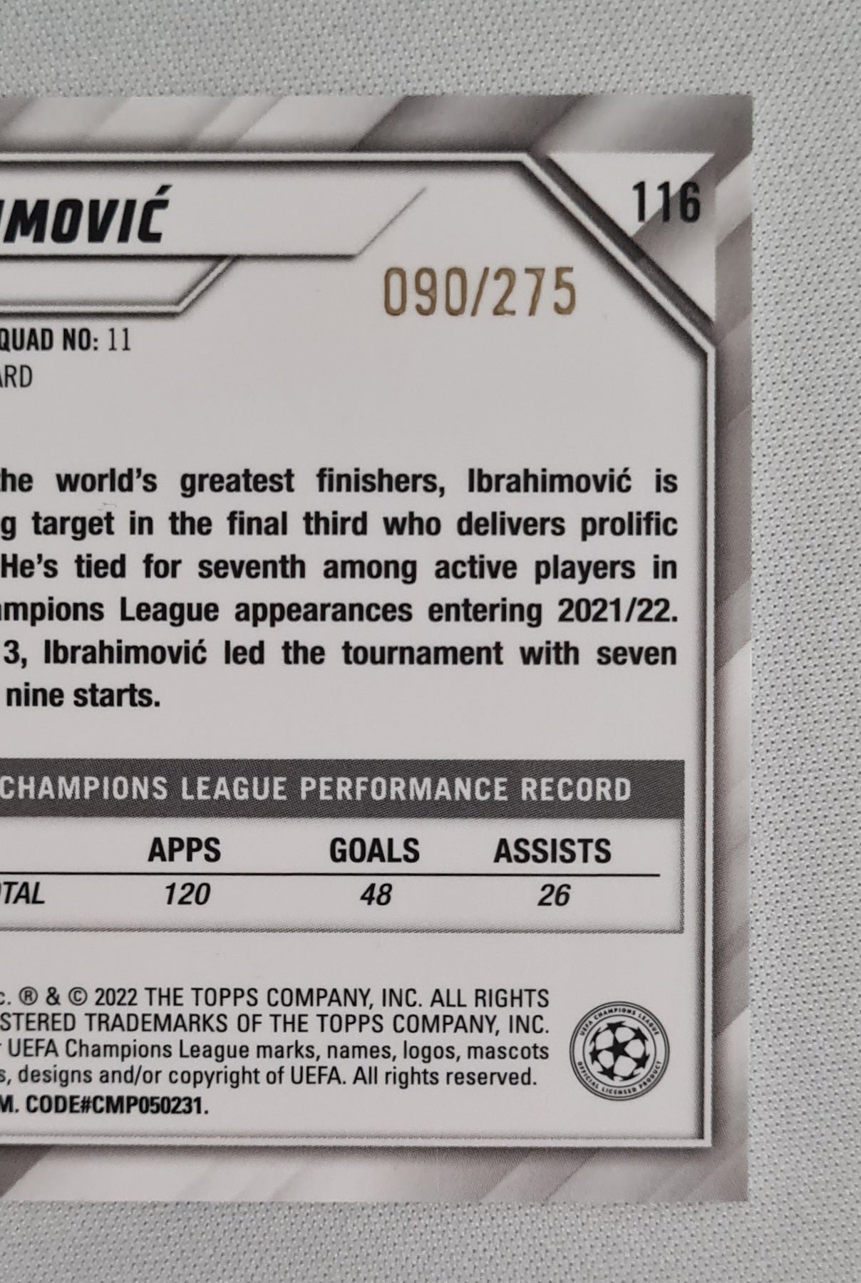 Zlatan Ibrahimovic - 2022 Topps Chrome ACM AC Milan CL #116 Speckle /275