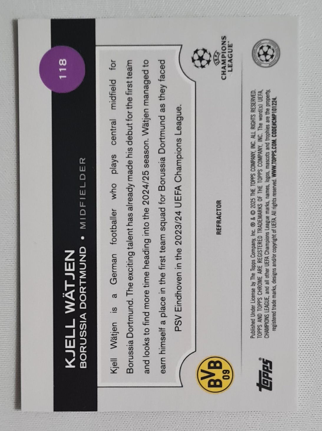 Kjell Watjen - 2025 Topps Chrome BVB 09 Borussia Dortmund #118 Refractor