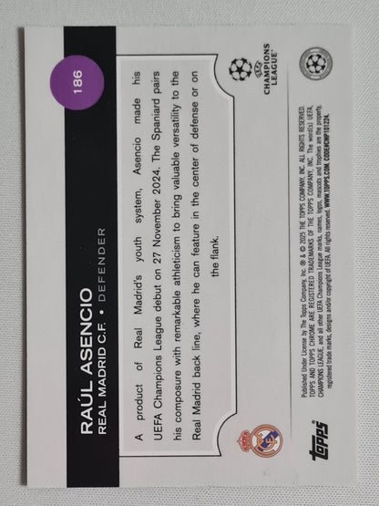 Raul Asencio - 2025 Topps Chrome Real Madrid C.F. (RC)  #186