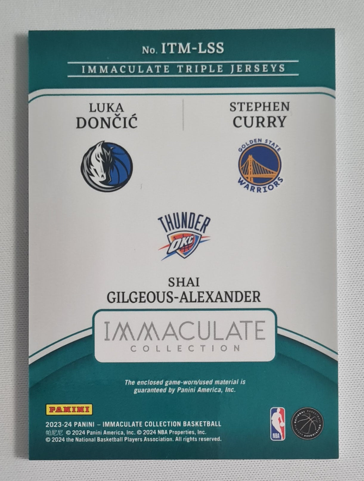 Luka Doncic/ Stephen Curry/ Shai Gilgeous-Alexander - 2023/24 Panini Immaculate Collection Basketball #ITM-LSS /triple Patch RARE!