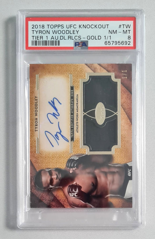Tyron Woodley - 2018 Topps UFC Fighter - Knockout - Tier 1 AU.DL.RLCS Gold /Patch/ Auto #TW PSA 8 NM-MT 1/1