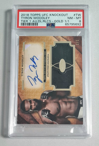 Tyron Woodley - 2018 Topps UFC Fighter - Knockout - Tier 1 AU.DL.RLCS Gold /Patch/ Auto #TW PSA 8 NM-MT 1/1