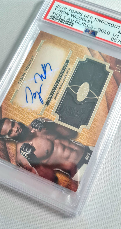 Tyron Woodley - 2018 Topps UFC Fighter - Knockout - Tier 1 AU.DL.RLCS Gold /Patch/ Auto #TW PSA 8 NM-MT 1/1