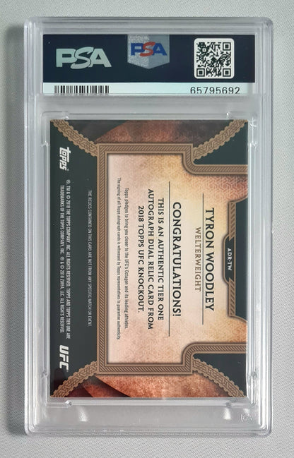 Tyron Woodley - 2018 Topps UFC Fighter - Knockout - Tier 1 AU.DL.RLCS Gold /Patch/ Auto #TW PSA 8 NM-MT 1/1