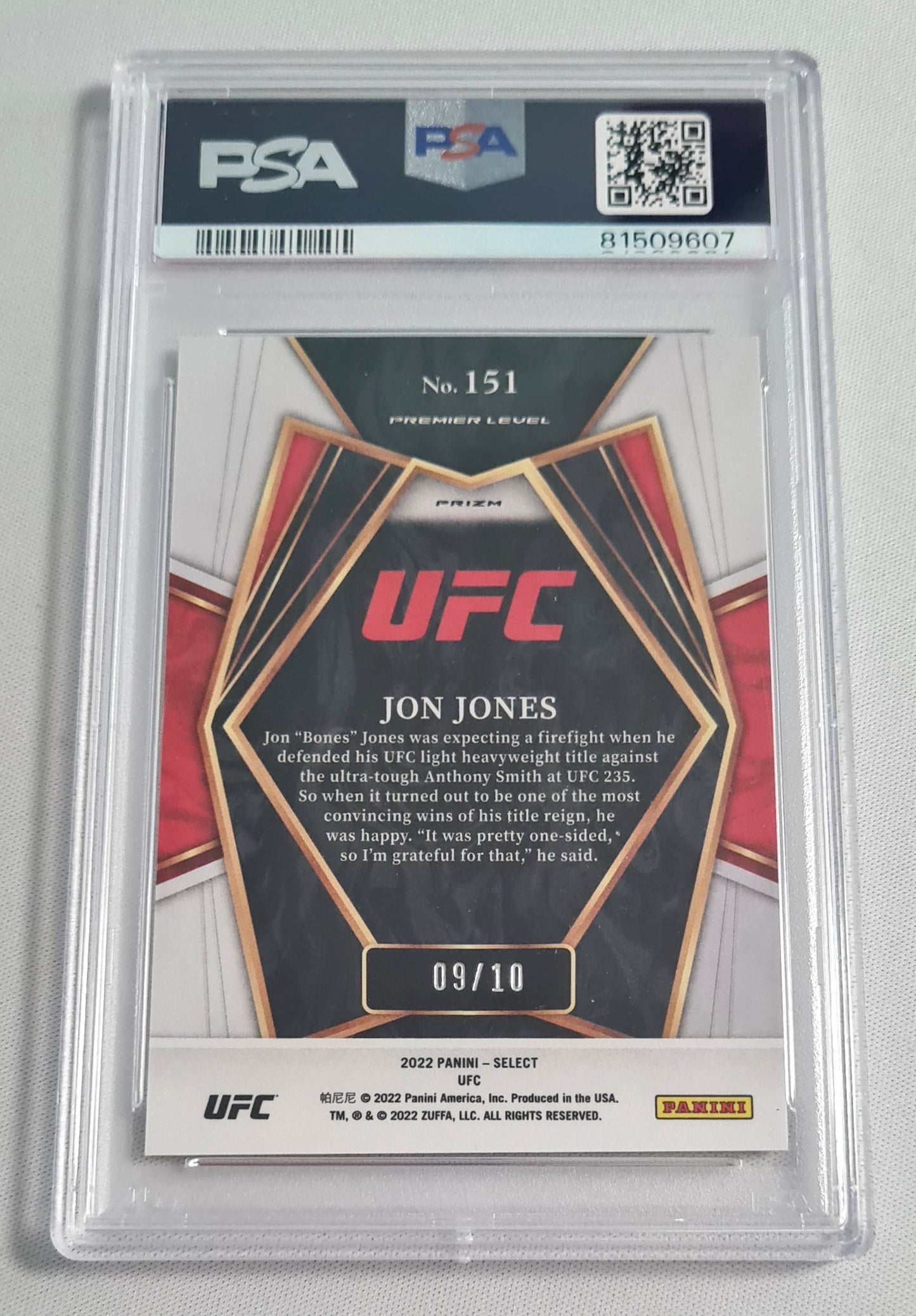 Jon Jones - 2022 Panini Select UFC Fighter #151 Gold Flash /10 PSA 9 MINT