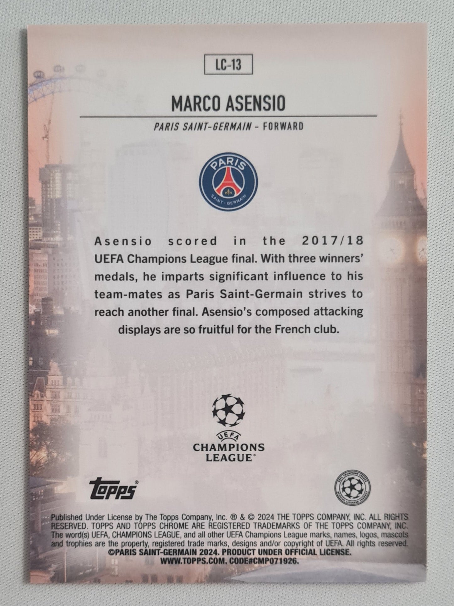 Marco Asensio - 2024 Topps Chrome London Calling PSG #LC-13 /125 Yellow