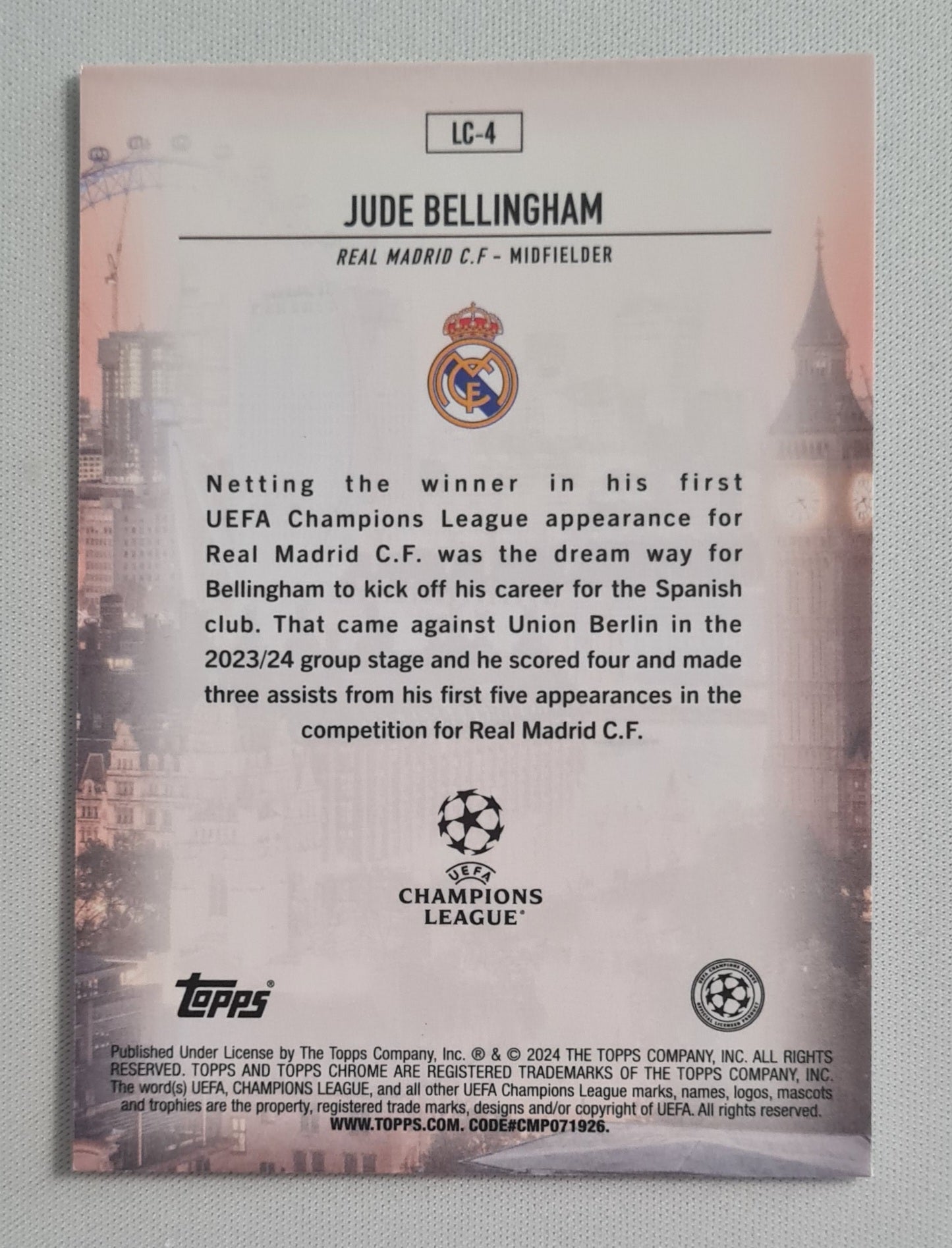 Jude Bellingham - 2024 Topps Chrome London Calling Real Madrid #LC-4 Refractor