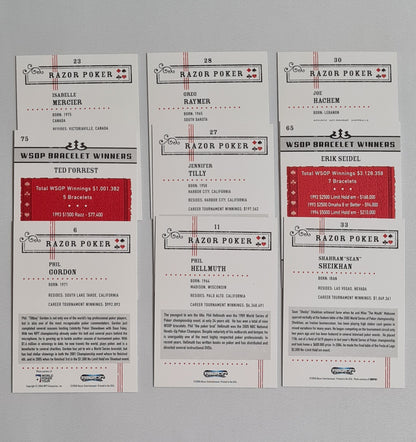 Poker Players Cards Lot (9 Cards) - 2006 Razor Entertainment Cards  WPT Stars