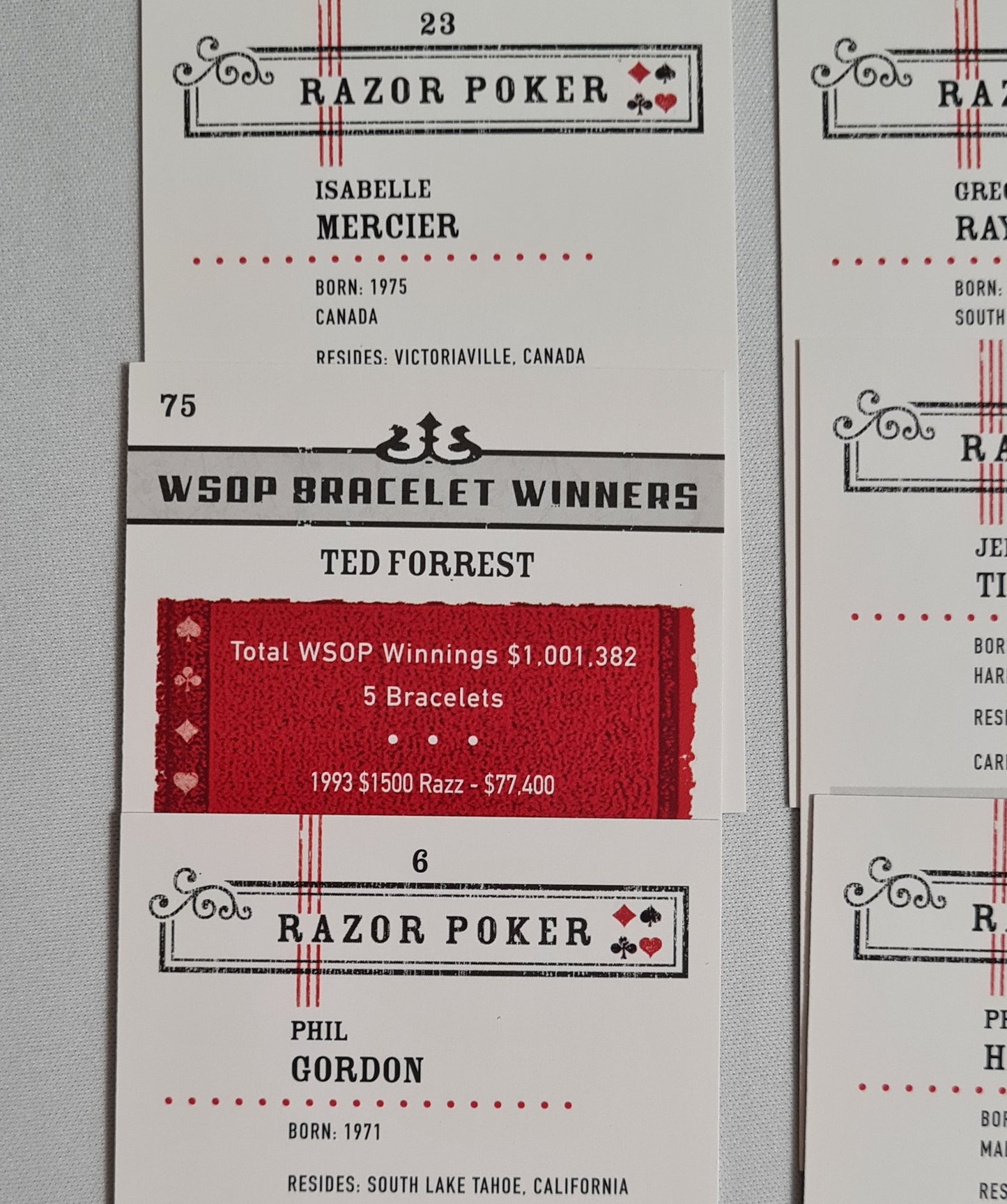 Poker Players Cards Lot (9 Cards) - 2006 Razor Entertainment Cards  WPT Stars