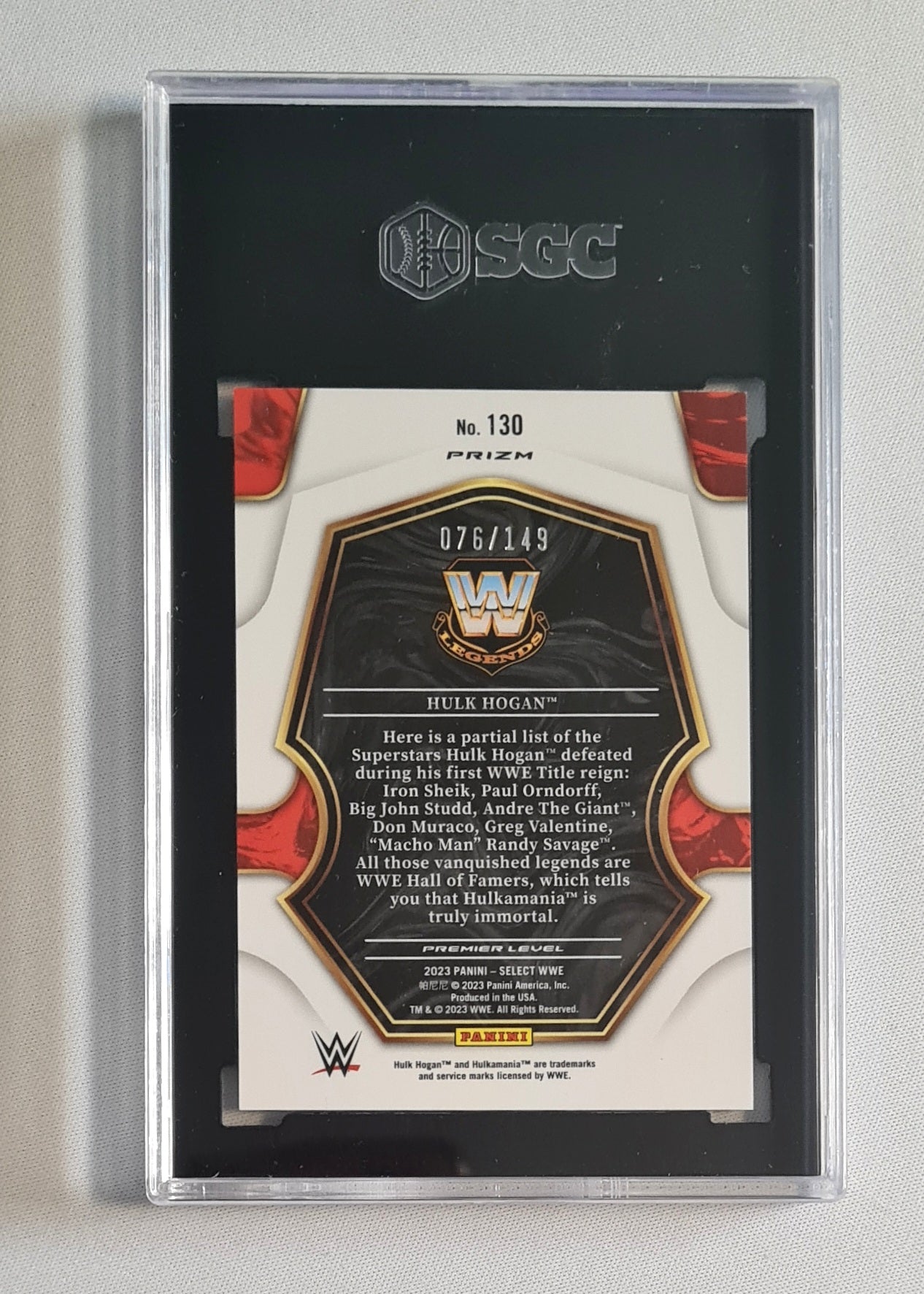 Hulk Hogan - 2023 Panini WWE #130 Red Prizm /149 SGC 10 GM