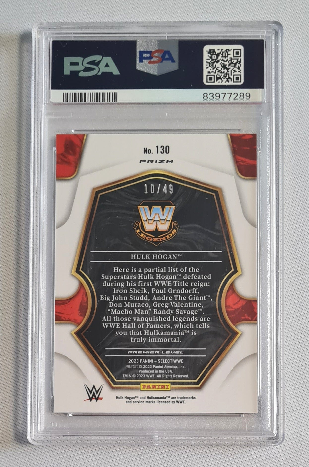 Hulk Hogan - 2023 Panini Select WWE #130 Orange /49 PSA 10 GEM MT