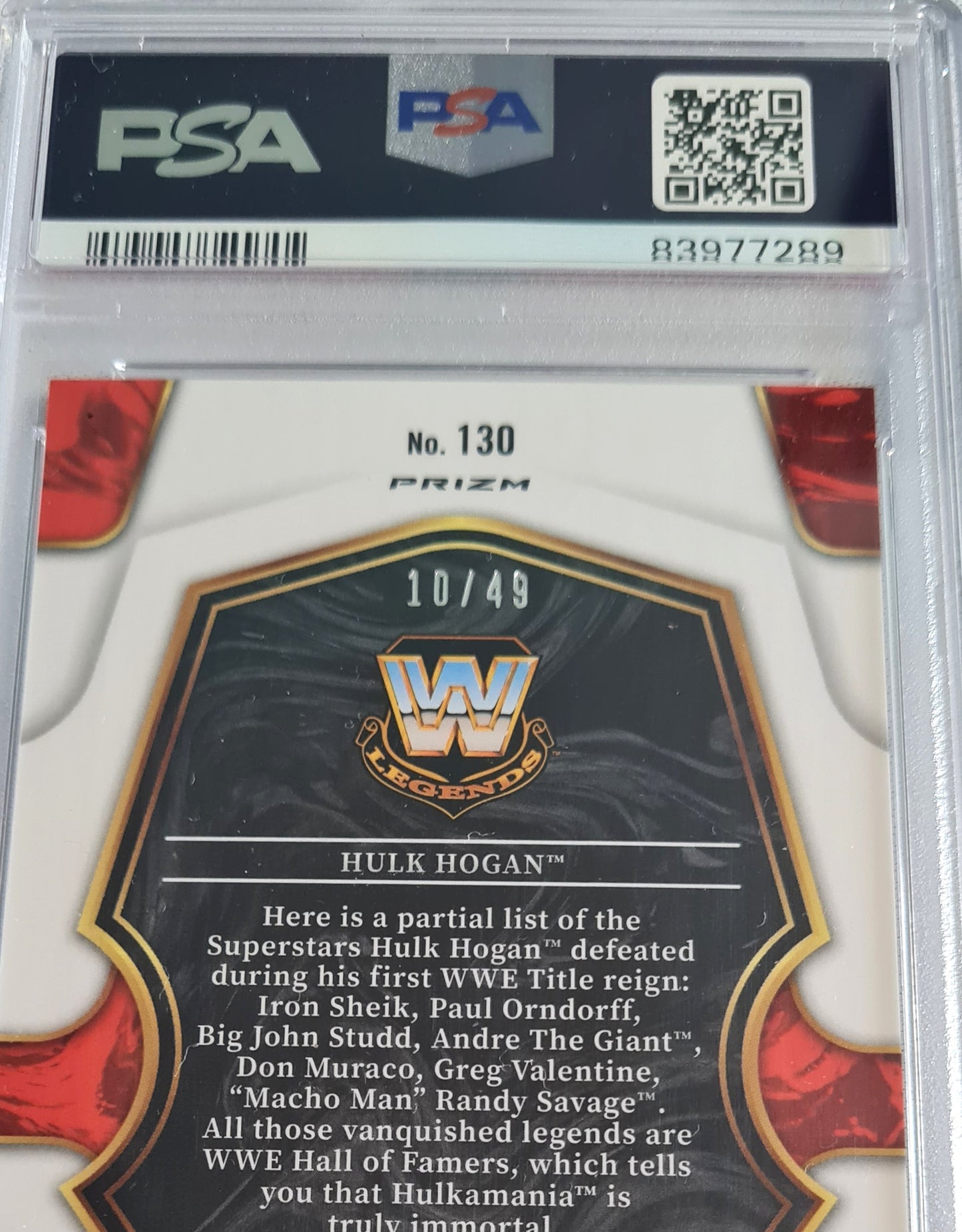 Hulk Hogan - 2023 Panini Select WWE #130 Orange /49 PSA 10 GEM MT