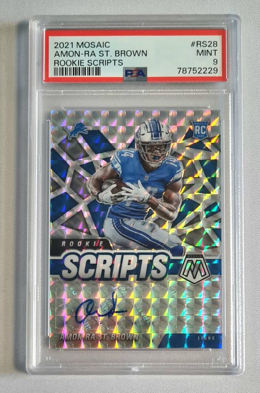 Amon-Ra St.Brown - 2021 Mosaic Rookie Scripts #RS28 (RC) PSA 9 MINT / Autograph