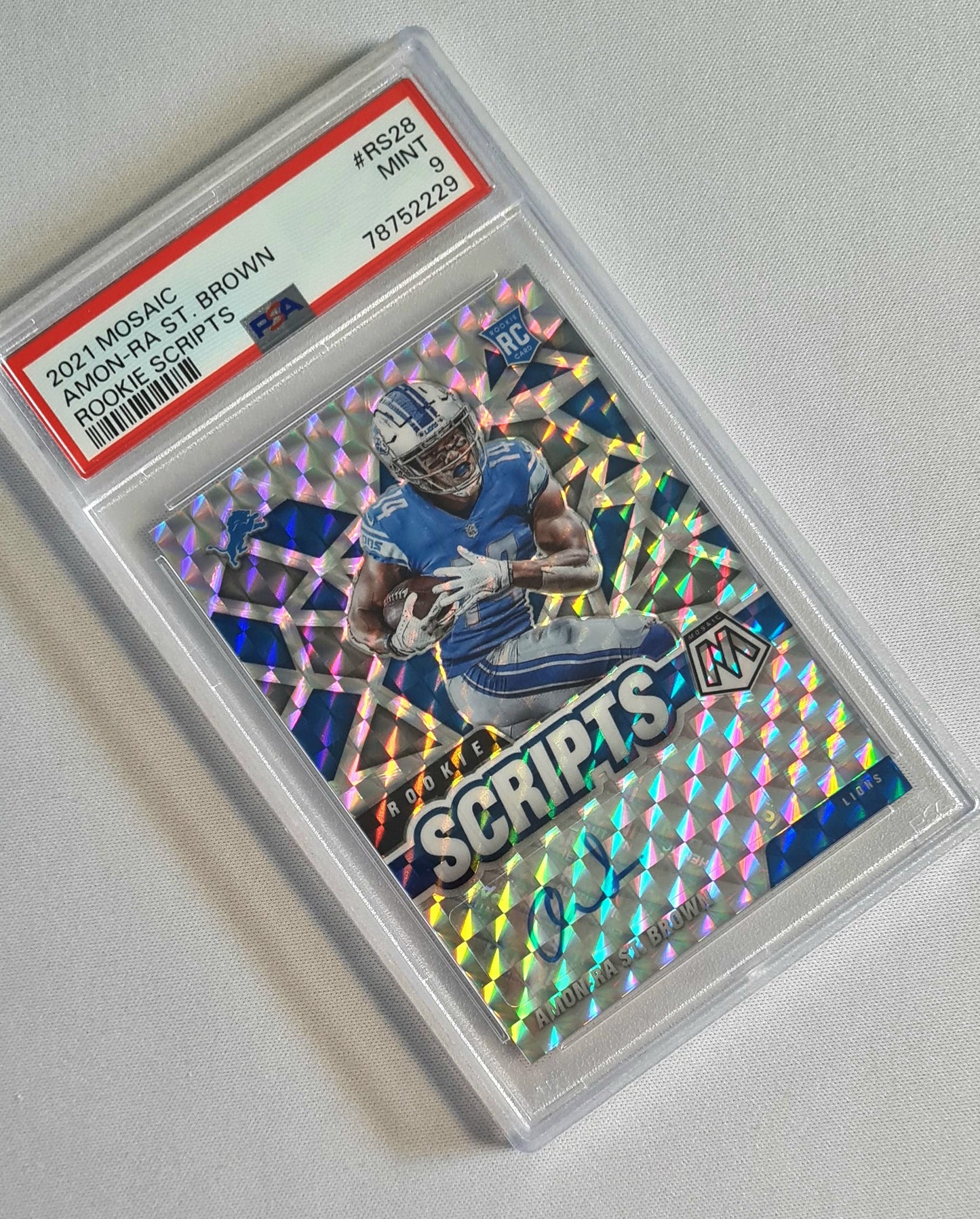Amon-Ra St.Brown - 2021 Mosaic Rookie Scripts #RS28 (RC) PSA 9 MINT / Autograph