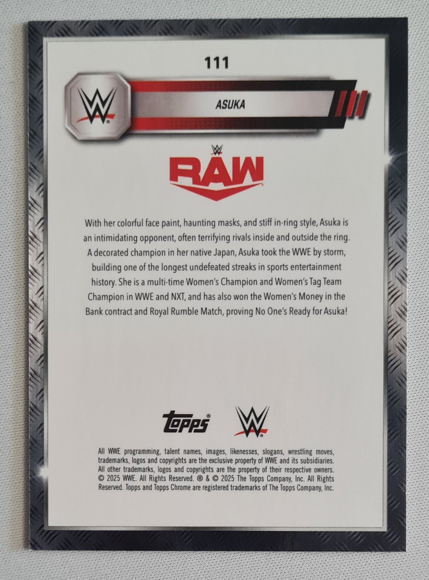 Asuka - 2025 Topps Chrome WWE Raw Pink Shimmer #111