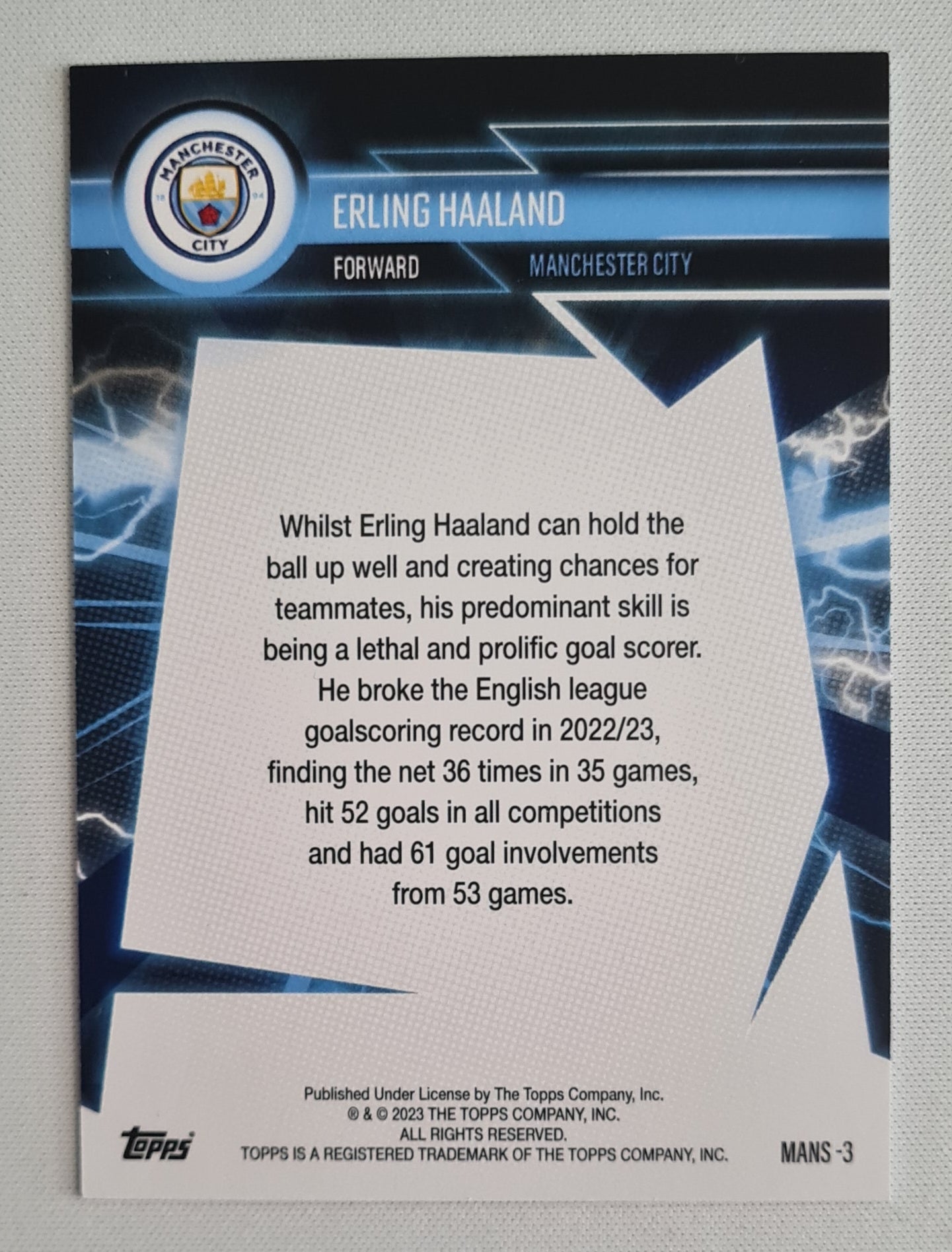 Erling Haaland - 2023 Topps Blue Lighting #MANS-3