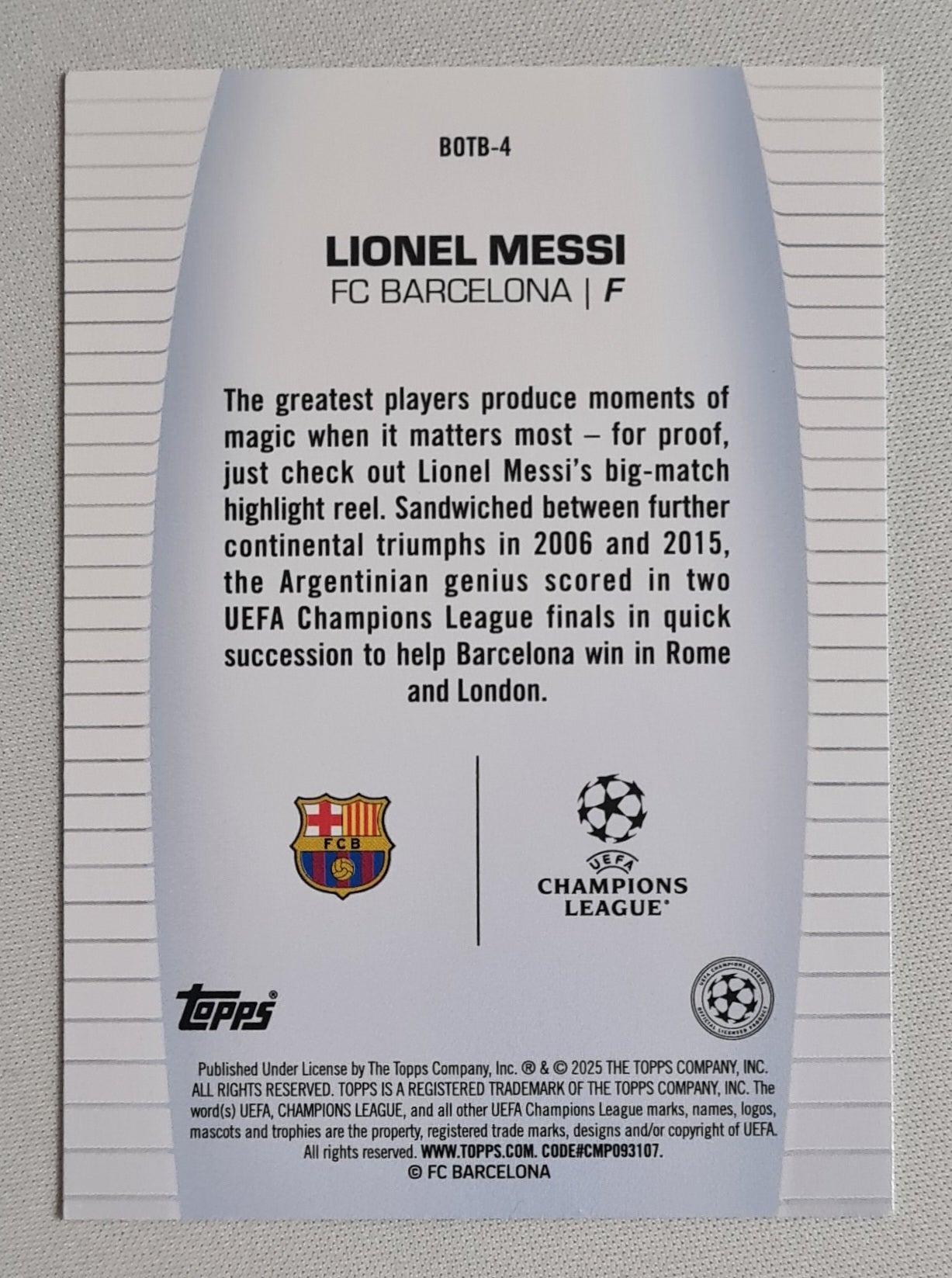 Lionel Messi - 2025 Topps Best of the Best (CL) FC Barcelona #BOTB-4