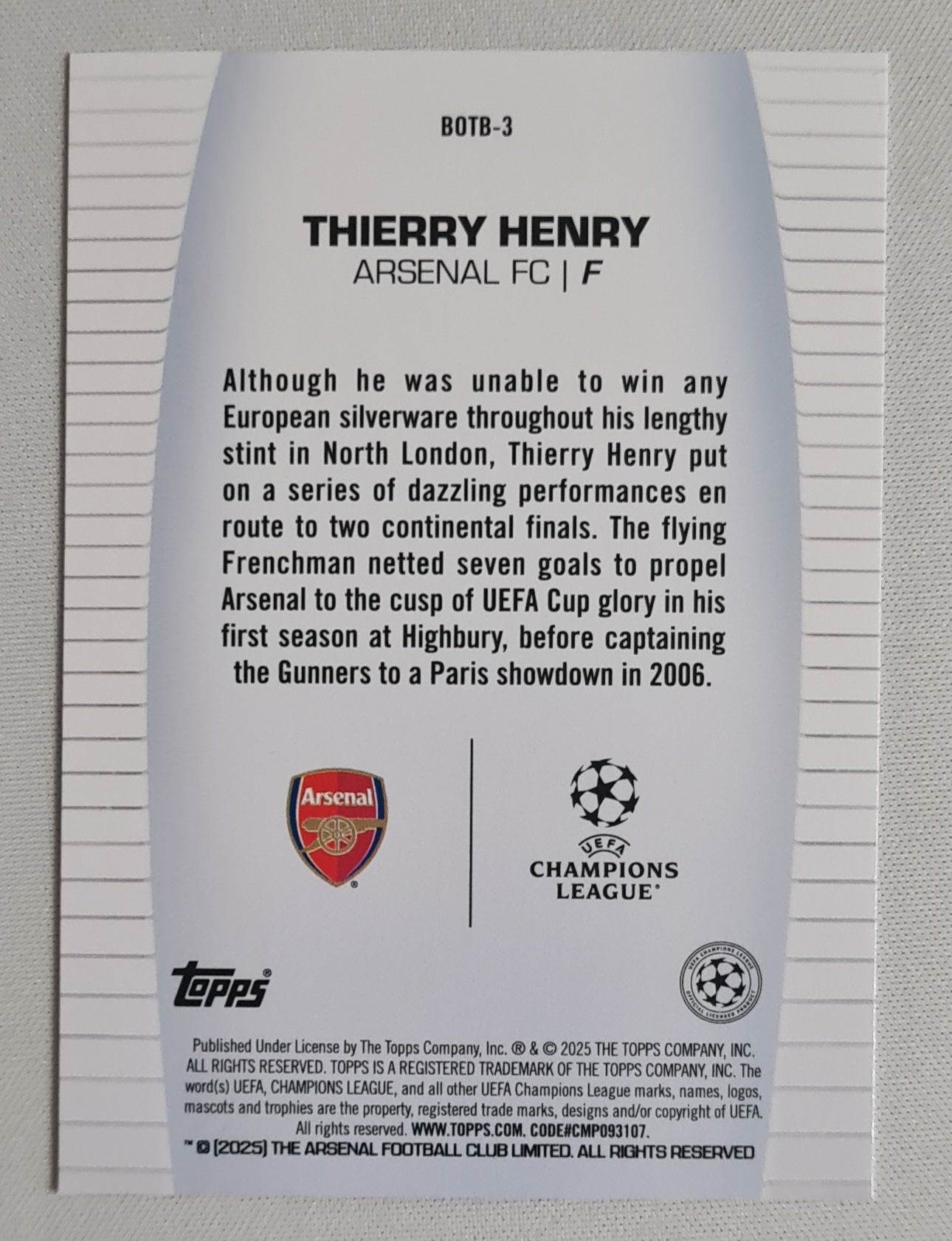 Thierry Henry - 2025 Topps Best of the Best (CL) Arsenal FC #BOTB-3