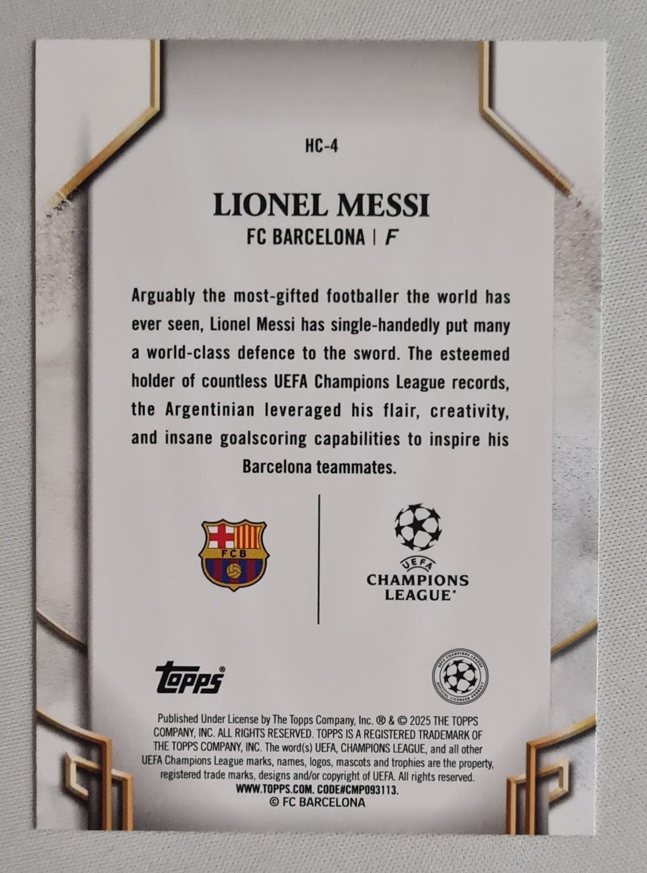 Lionel Messi - 2025 Topps Historic Captains FC Barcelona (CL)  #HC-4