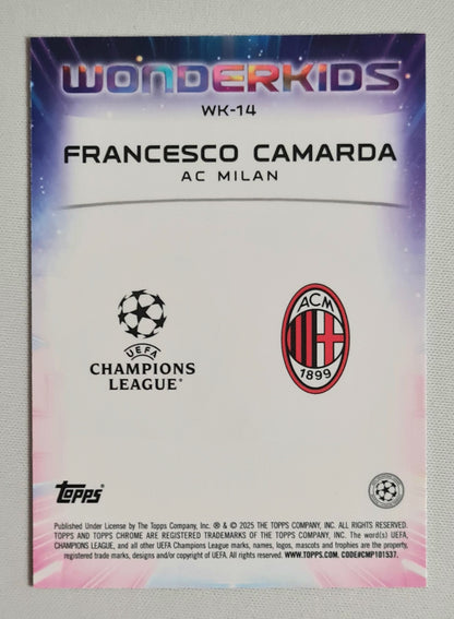 Francesco Camarda  - 2025 Topps Chrome Wonderkids AC Milan CL - WK-14