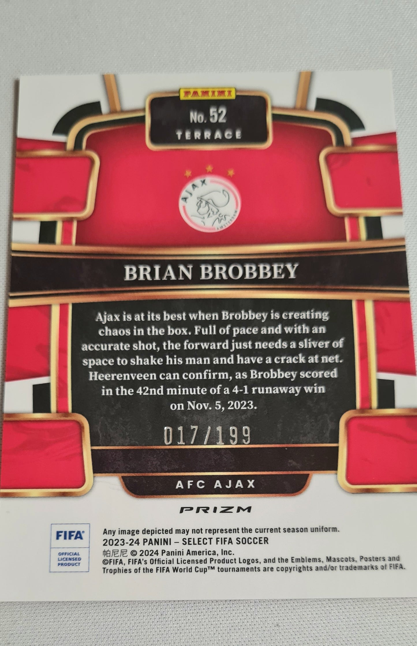 Brian Brobbey - 2023/24 Panini Select FIFA Soccer Prizm Terrace #52 Prizm Pink Mojo /199