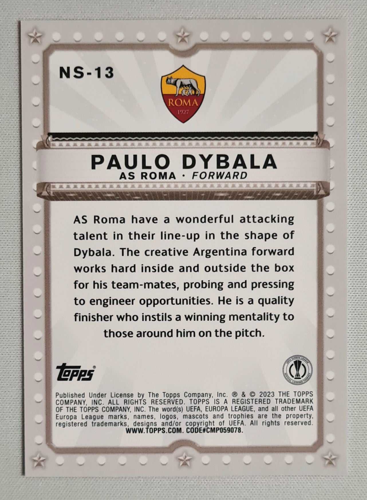 Paulo Dybala - 2023 Topps Now Starring AS Roma (EL) #NS-13