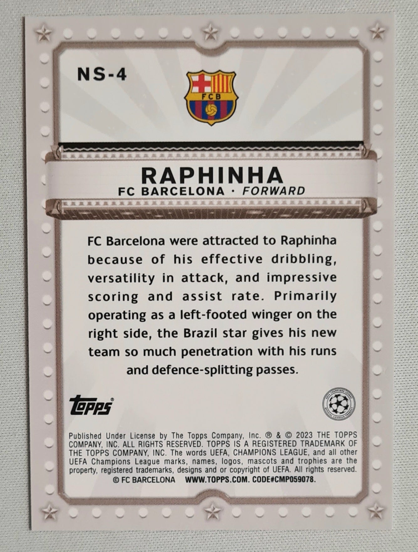 Raphinha - 2023 Topps Now Starring FC Barcelona (CL) #NS-4