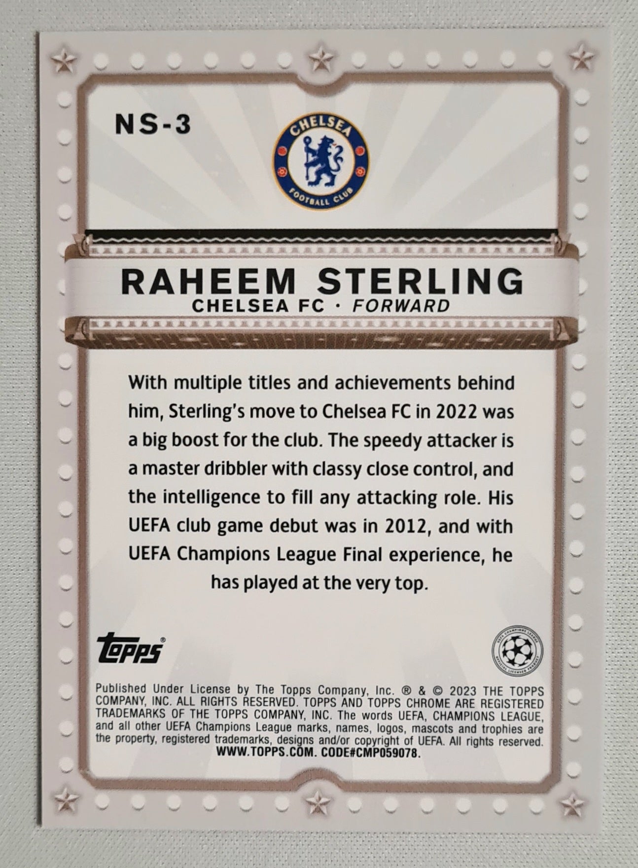 Raheem Sterling - 2023 Topps Now Starring Chelsea FC (CL) #NS-3