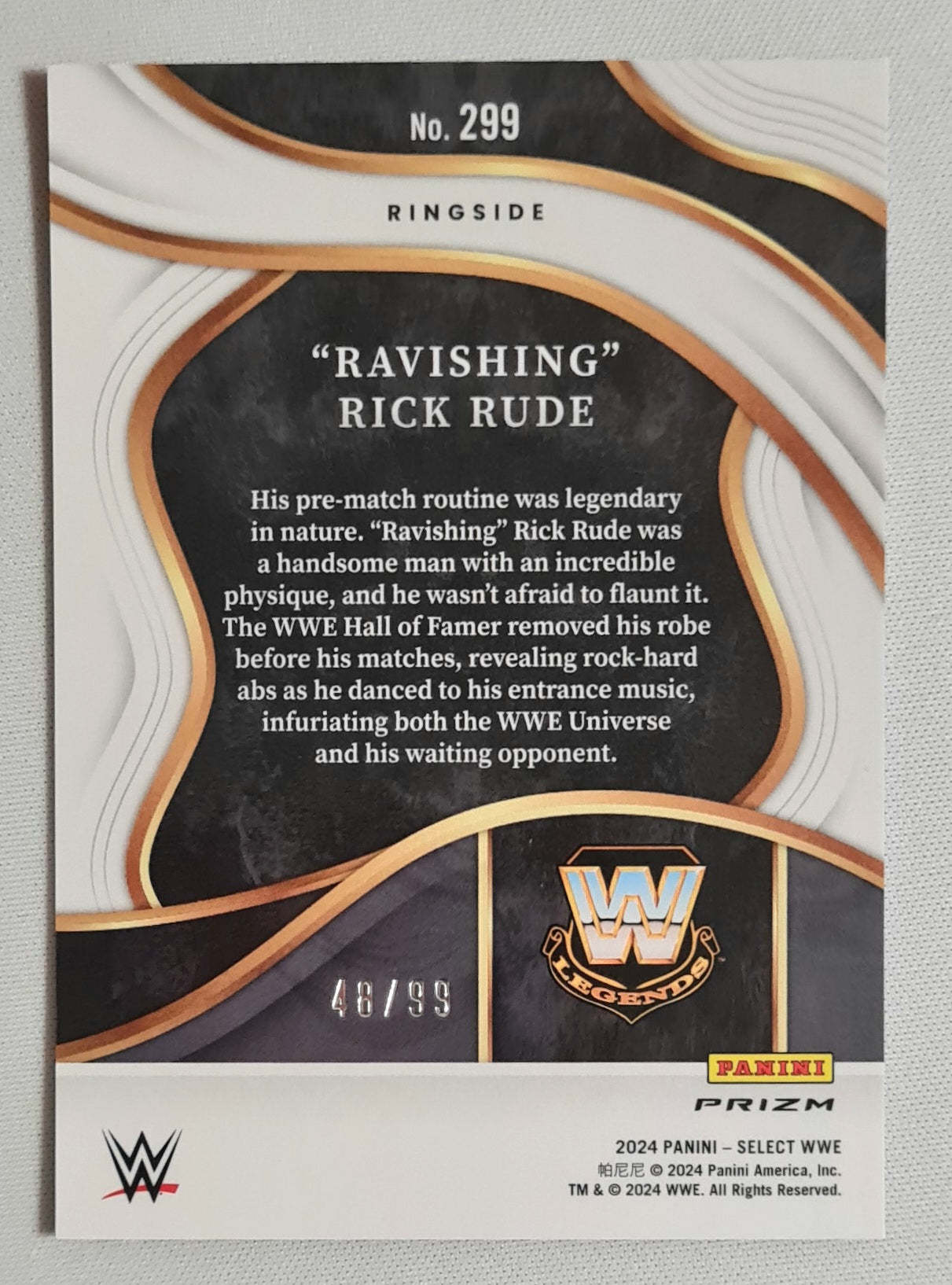 Ravishing Rick Rude - 2024 Panini Select WWE Wrestling Prizm Ringside #299 Red Wave Prizm /99