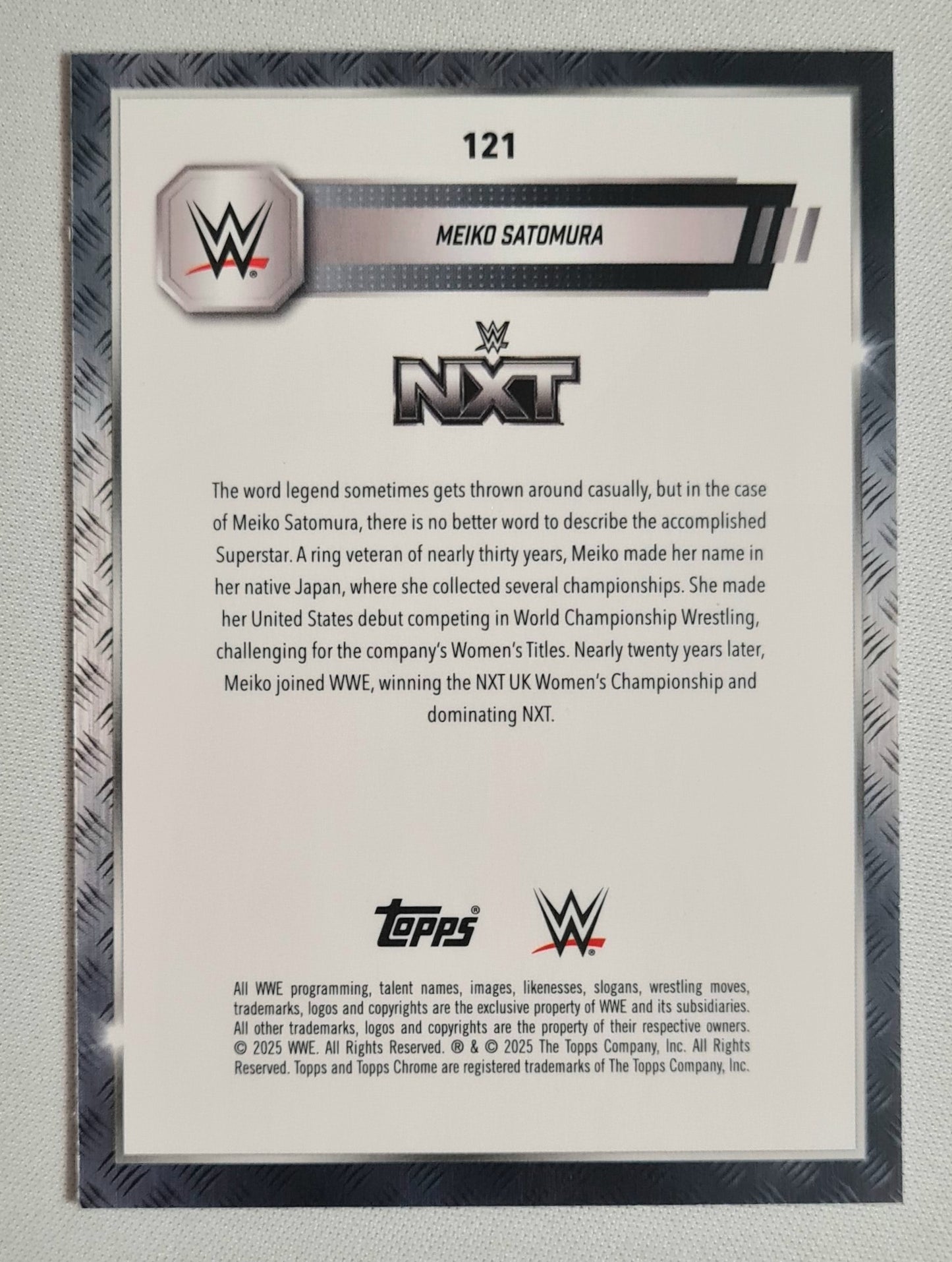 Meiko Satomura - 2025 Topps Chrome WWE Wrestling NXT #121 Green Teal Laser Refractor /175