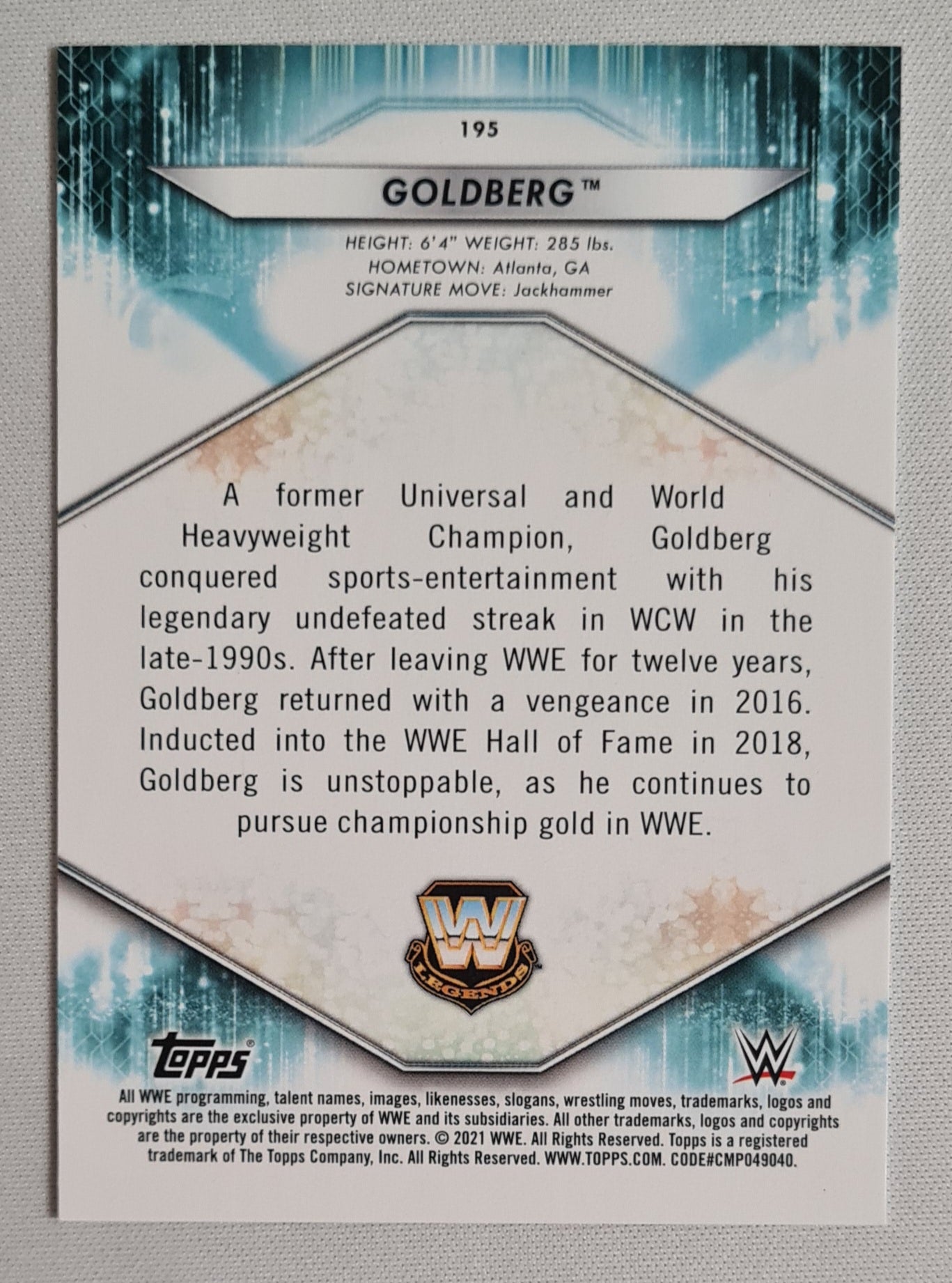 Goldberg - 2021 Topps WWE Wrestling Legends #195