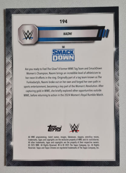 Naomi - 2025 Topps Chrome WWE Wrestling Smack Down #194 Green Geometric Refractor /75