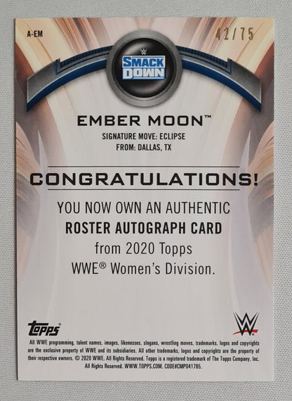 Ember Moon - 2020 Topps Chrome WWE Wrestling Smack Down #A-EM /75 ON CARD AUTO