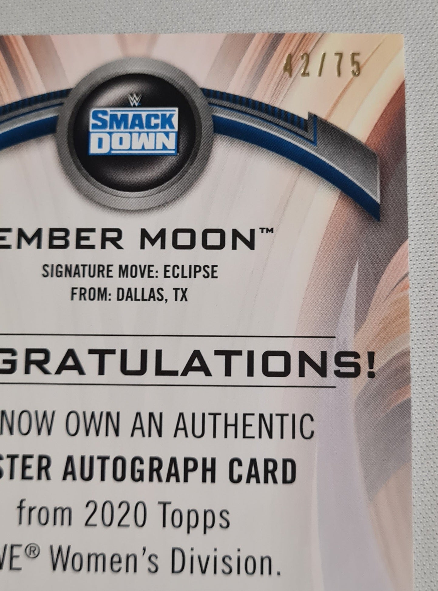 Ember Moon - 2020 Topps Chrome WWE Wrestling Smack Down #A-EM /75 ON CARD AUTO