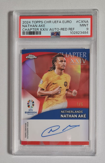 Nathan Ake - 2024 Topps Chrome UEFA Euro - Chapter XXIV Auto-Red Refractor #CXNA /5 PSA 9 MINT