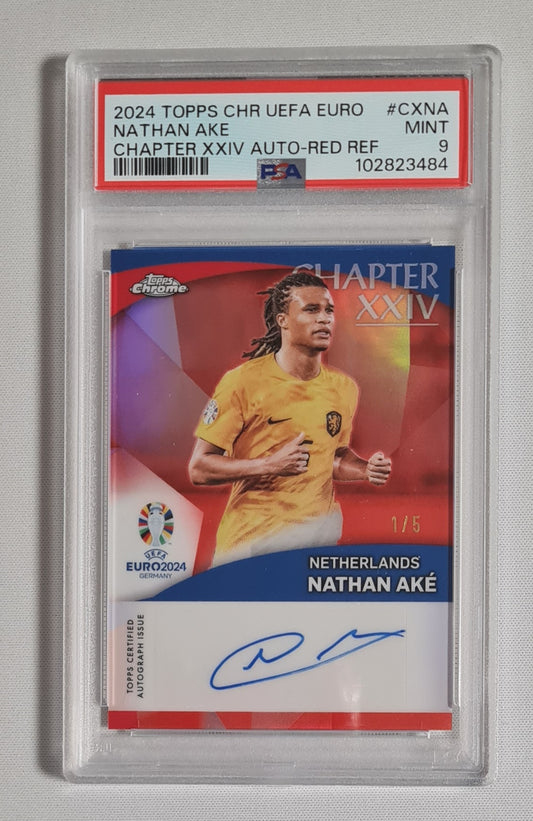 Nathan Ake - 2024 Topps Chrome UEFA Euro - Chapter XXIV Auto-Red Refractor #CXNA /5 PSA 9 MINT