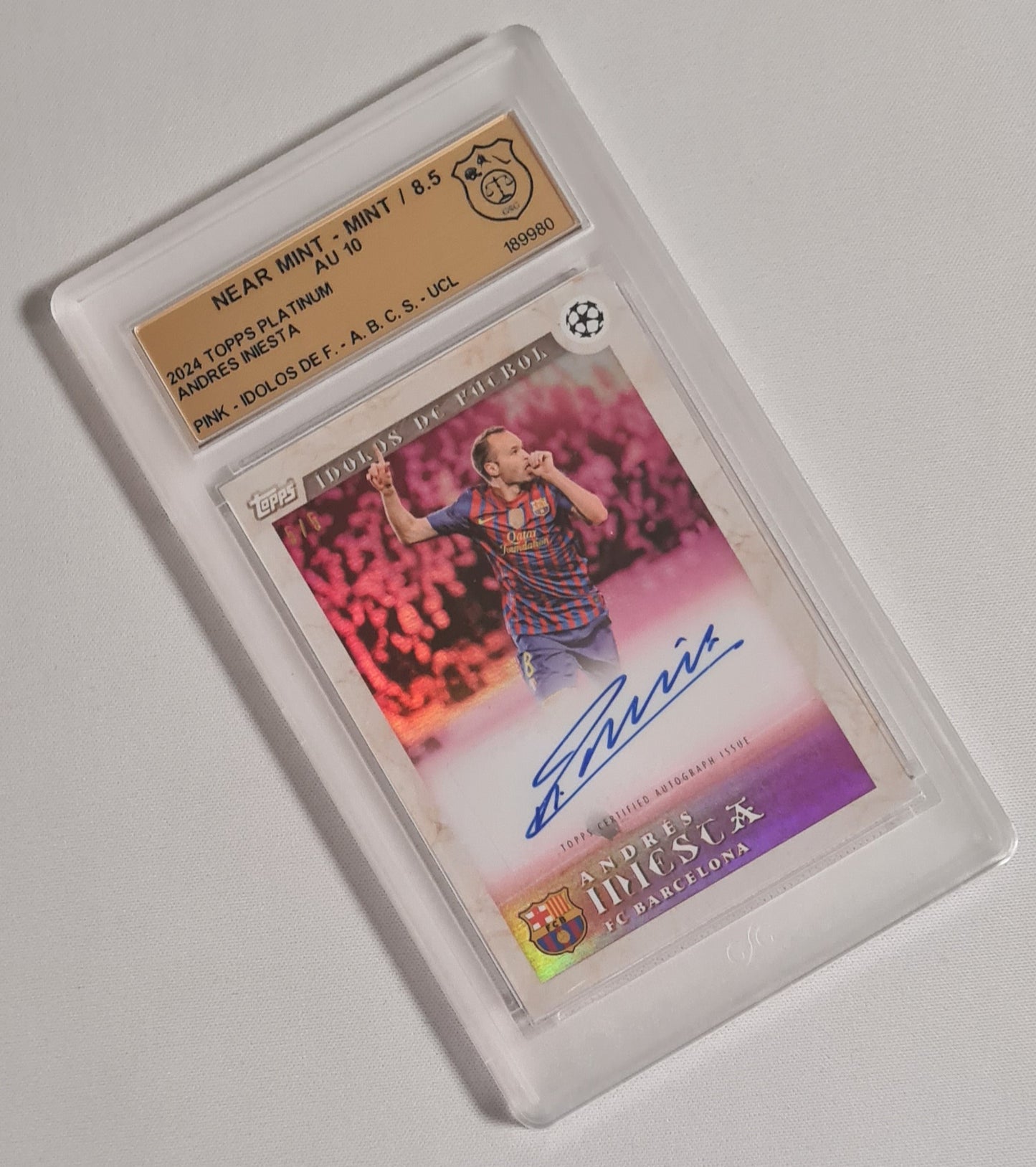 Andres Iniesta - 2024 Topps Platinum Idolos de Futbol - Aitana Bonmati Curated Set A.B.C.S. - UCL 8.5 NEAR MINT PINK /5