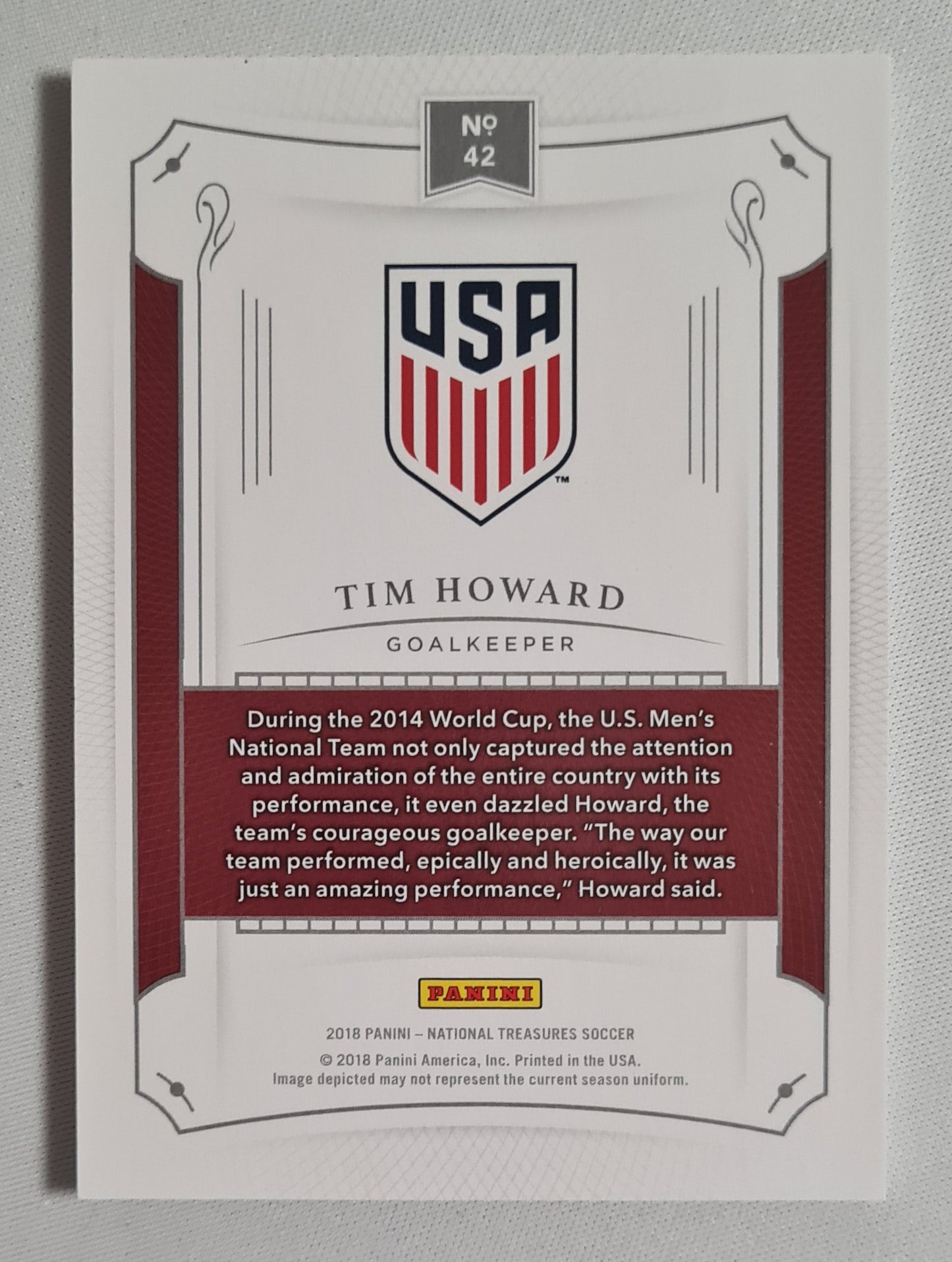 Tim Howard - 2018 Panini National Treasures Soccer National Team USA  #42 /50