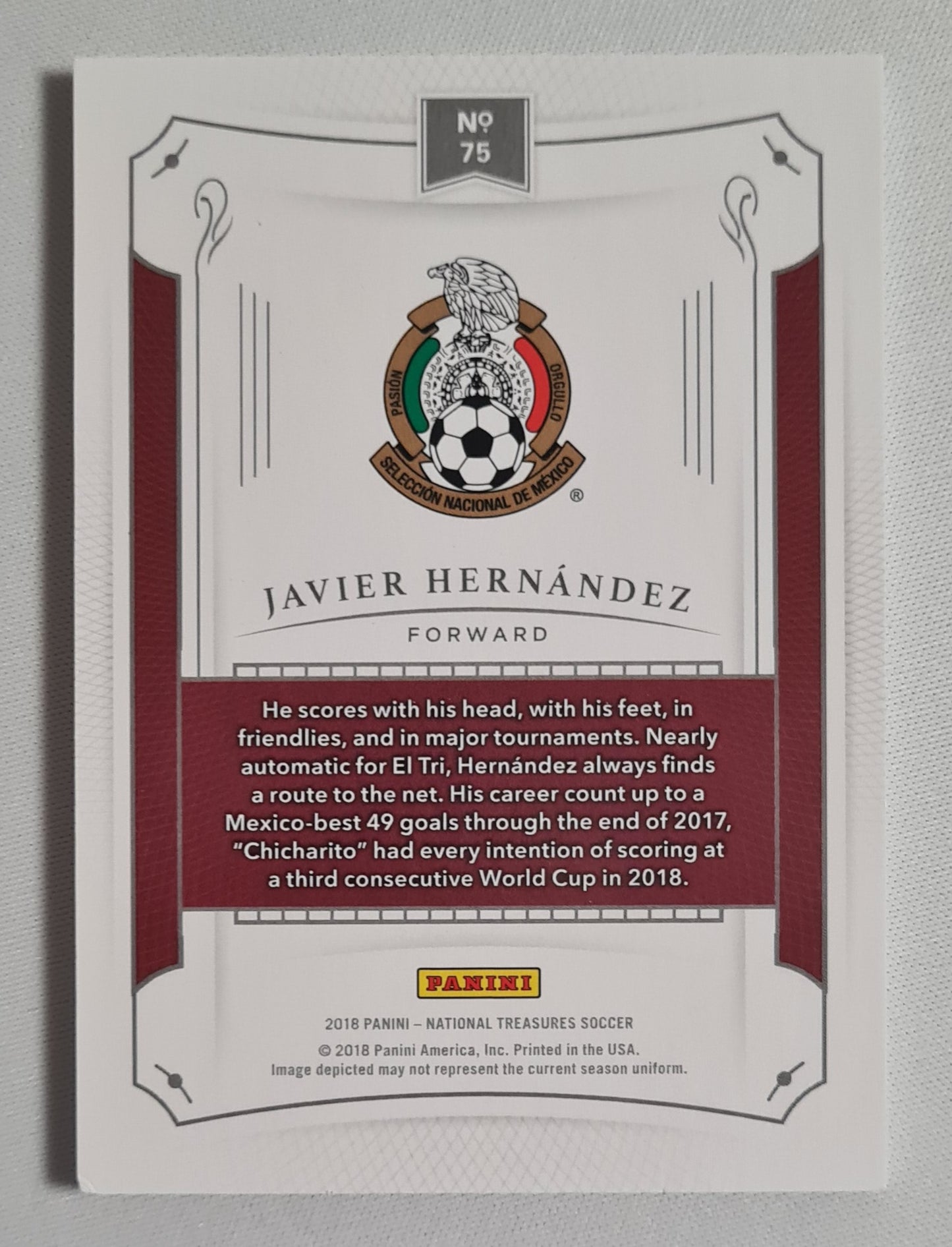 Javier Hernandez - 2018 Panini National Treasures Soccer National Team Mexico  #75 /50