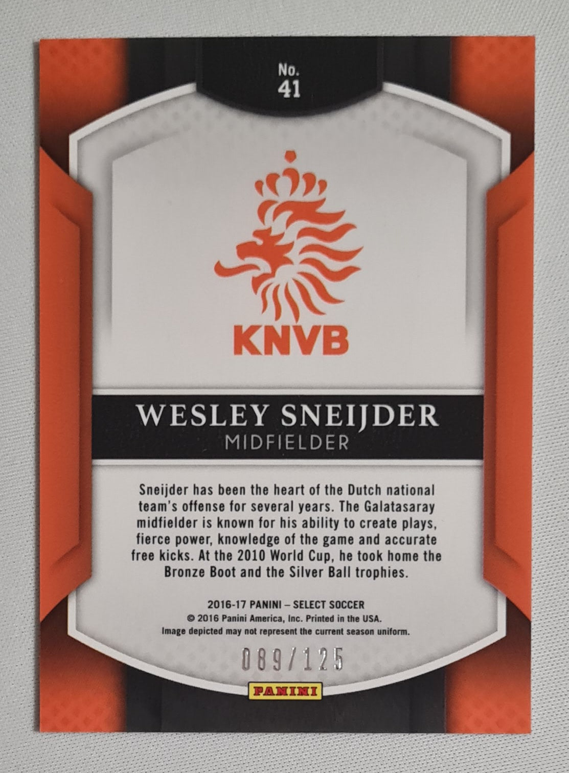 Wesley Sneijder - 2016/17 Panini Select Soccer National Team Netherlands KNVB #41 Yellow Prizm /125