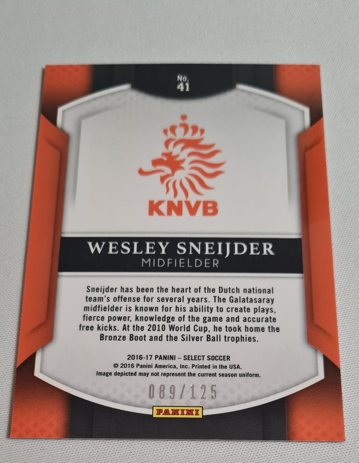 Wesley Sneijder - 2016/17 Panini Select Soccer National Team Netherlands KNVB #41 Yellow Prizm /125