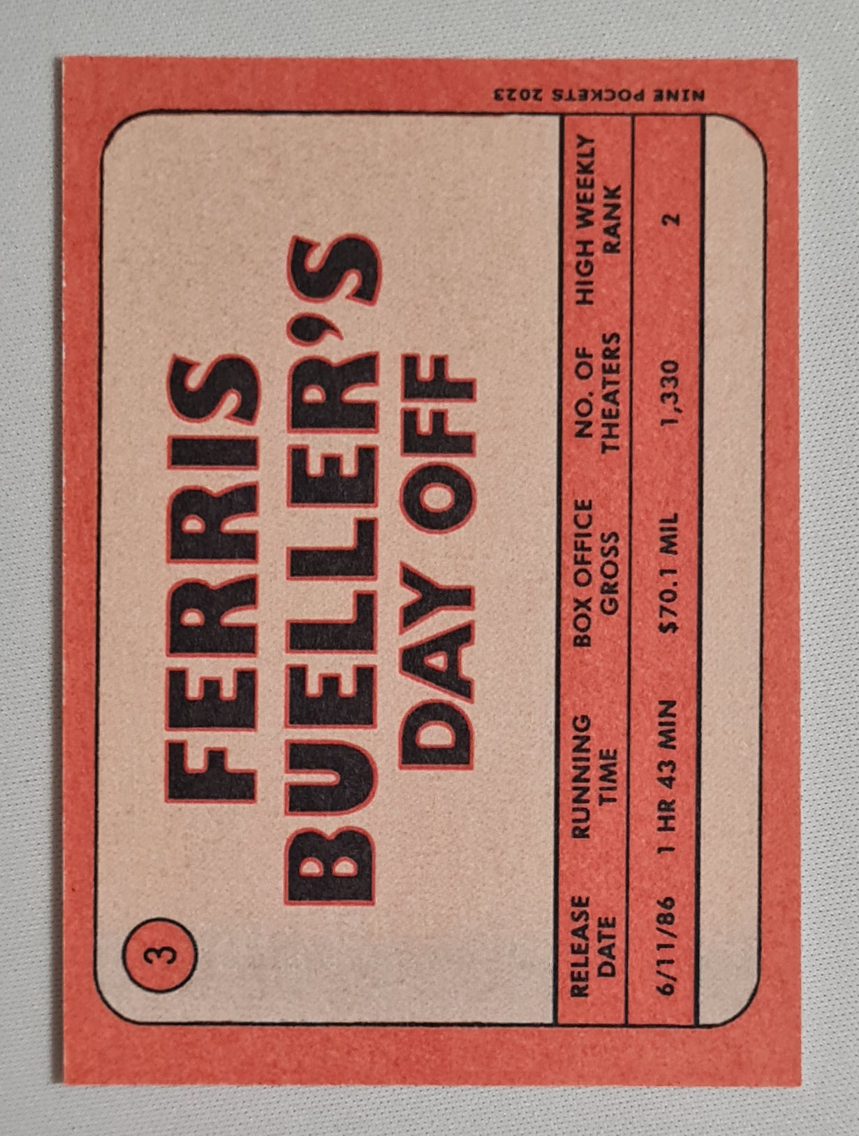 Ferris Bueller's Day off - 2023 Nine Pockets 1980's Film Stars Featuring: Matthew Broderick, Alan Ruck, Mia Sara